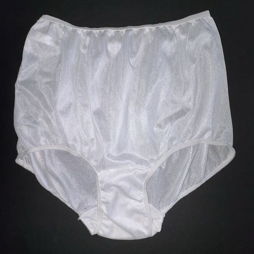 Vintage Sears White Nylon Granny Panties Briefs Size 6 Medium Cotton Gusset